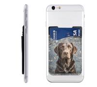 QMKFWT Brown Labrador Retriever Phone Wallet, Stick On Card Holder for Back of Phone Case - Leather Cell Phone Card Wallet Sleeve Adhesive Phone Pocket - Compatible with Most Cell Phones
