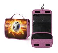 QMKFWT Burning Soccer Ball Toiletry Bag Waterproof Makeup Bag with Hanging Hook Cosmetic Bags for Women Travel Essentials