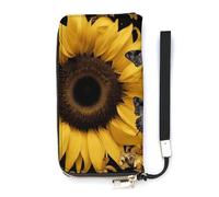QMKFWT Butterfly And Sunflower Wallet Large Capacity Clutch Cash PursePU Leather Long Zipper Pouch Wallet Unisex, white, 20x10.5cm, Wallet