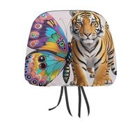 QMKFWT Butterfly and Tiger Car Seat Headrest Cover Adjustable and Reusable Anti-Dirty Flexible Hear Rest Covers Soft Dust-Proof Car Seat Headrest Protector for Most Vehicles