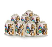 QMKFWT Butterfly And Tiger Drawstring Pouches Small Bulk Cotton Burlap Storage Bags Reusable Muslin Sachet Bag for Candy, Toys, Jewelry, Treats, Birthday Party Favors
