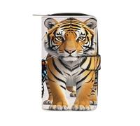 QMKFWT Butterfly And Tiger Leather Wallet Long Checkbook Wallets Classic Bifold Ladies Clutch with ID Window