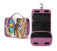 QMKFWT Butterfly And Tiger Toiletry Bag Waterproof Makeup Bag with Hanging Hook Cosmetic Bags for Women Travel Essentials