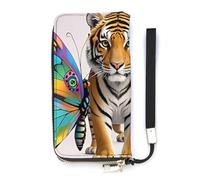 QMKFWT Butterfly And Tiger Wallet Large Capacity Clutch Cash PursePU Leather Long Zipper Pouch Wallet Unisex, white, 20x10.5cm, Wallet