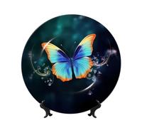 QMKFWT butterfly Bone China Decorative Plate,6inï¼ˆ15cmï¼‰ Ceramic Decorative Plates with Display Stand,Ceramic Ornaments Art Porcelain Plate for Home Office Wall Decor Collections Plates