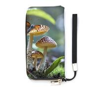 QMKFWT Butterfly Mushroom Wallet Large Capacity Clutch Cash PursePU Leather Long Zipper Pouch Wallet Unisex, white, 20x10.5cm, Wallet