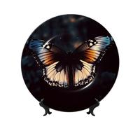 QMKFWT Butterfly wings Bone China Decorative Plate,8inï¼ˆ20cmï¼‰ Ceramic Decorative Plates with Display Stand,Ceramic Ornaments Art Porcelain Plate for Home Office Wall Decor Collections Plates