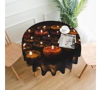 QMKFWT Candle in Darkness Printed Round Tablecloth,Dust-Proof Wrinkle Resistant Table Cover Washable Polyester Table Cloth for Kitchen Dining Room Farmhouse Picnic Indoor Outdoor(Round 60 Inch)