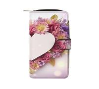 QMKFWT Card Heart Shape Flowers Leather Wallet Long Checkbook Wallets Classic Bifold Ladies Clutch with ID Window