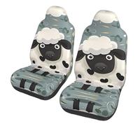 QMKFWT Cartoon Black White Sheep Printed 2 Pcs Automotive Seat Covers for Front with Elastic Straps Car Protector Seat Covers for Car SUV Truck