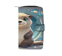 QMKFWT Cartoon Cute Otter Leather Wallet Long Checkbook Wallets Classic Bifold Ladies Clutch with ID Window