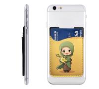 QMKFWT Cartoon Muslim Girl Phone Wallet, Stick On Card Holder for Back of Phone Case - Leather Cell Phone Card Wallet Sleeve Adhesive Phone Pocket - Compatible with Most Cell Phones