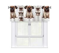 QMKFWT Cartoon Pug Curtain Valance for Windows,Kitchen Window Curtains Blackout Drapes Window Treatments Decorative Rod Pocket Short Curtain for Living Room Bedroom,54" W x 18" L