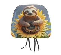 QMKFWT Cartoon Sloth Sitting on Sunflower Car Seat Headrest Cover Adjustable and Reusable Anti-Dirty Flexible Hear Rest Covers Soft Dust-Proof Car Seat Headrest Protector for Most Vehicles