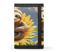 QMKFWT Cartoon Sloth Sitting on Sunflower Casual Wallet Credit Card Holder Premium Document Organizer Case for Men And Women