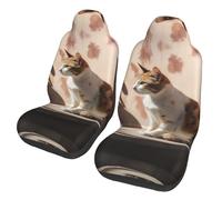 QMKFWT Cat Basking in The Sun Printed 2 Pcs Automotive Seat Covers for Front with Elastic Straps Car Protector Seat Covers for Car SUV Truck