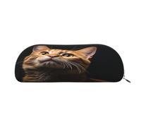 QMKFWT Cat Looks Up Pencil Pouch Leather,Small Pen Bags With Zipper For Pencils,Pens,Markers,Makeups,Change,Coins
