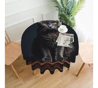 QMKFWT Cat On Table Printed Round Tablecloth,Dust-Proof Wrinkle Resistant Table Cover Washable Polyester Table Cloth for Kitchen Dining Room Farmhouse Picnic Indoor Outdoor(Round 60 Inch)