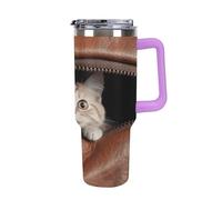 QMKFWT Cat Peeks Out Travel Coffee Mug Reusable Durable Stainless Steel Insulated Tumbler with Handle And Straw Leak Resistant Portable Thermal Cup Gifts for Men Women 40 Oz