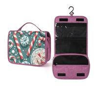 QMKFWT Christmas Candy Cane Toiletry Bag Waterproof Makeup Bag with Hanging Hook Cosmetic Bags for Women Travel Essentials