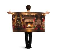 QMKFWT Christmas Fireplace Backdrop Flag Cape with Sleeves for Adults, Wearable Flag Cloak Lightweight Body Flag Cloak Outfits Costume Accessories for Party Favors Celebrations