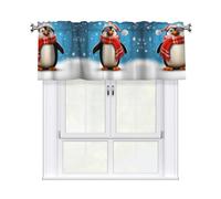 QMKFWT Christmas Funny Penguin Curtain Valance for Windows,Kitchen Window Curtains Blackout Drapes Window Treatments Decorative Rod Pocket Short Curtain for Living Room Bedroom,54" W x 18" L