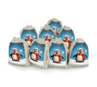 QMKFWT Christmas Funny Penguin Drawstring Pouches Small Bulk Cotton Burlap Storage Bags Reusable Muslin Sachet Bag for Candy, Toys, Jewelry, Treats, Birthday Party Favors