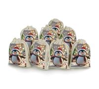 QMKFWT Christmas Funny Penguin Drawstring Pouches Small Bulk Cotton Burlap Storage Bags Reusable Muslin Sachet Bag for Candy, Toys, Jewelry, Treats, Birthday Party Favors