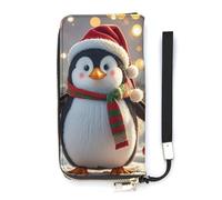 QMKFWT Christmas Funny Penguin Wallet Large Capacity Clutch Cash PursePU Leather Long Zipper Pouch Wallet Unisex, white, 20x10.5cm, Wallet