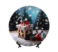 QMKFWT Christmas Gift Bone China Decorative Plate,10inï¼ˆ25cmï¼‰ Ceramic Decorative Plates with Display Stand,Ceramic Ornaments Art Porcelain Plate for Home Office Wall Decor Collections Plates