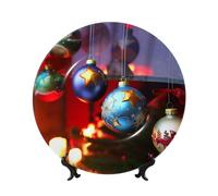 QMKFWT Christmas Ornaments Bone China Decorative Plate,10inï¼ˆ25cmï¼‰ Ceramic Decorative Plates with Display Stand,Ceramic Ornaments Art Porcelain Plate for Home Office Wall Decor Collections Plates