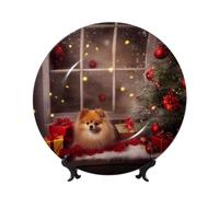 QMKFWT Christmas Picture Bone China Decorative Plate,7in Ceramic Decorative Plates with Display Stand,Ceramic Ornaments Art Porcelain Plate for Home Office Wall Decor Collections Plates