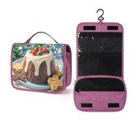 QMKFWT Christmas Pudding Toiletry Bag Waterproof Makeup Bag with Hanging Hook Cosmetic Bags for Women Travel Essentials