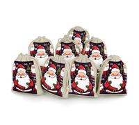 QMKFWT Christmas Santa Claus Drawstring Pouches Small Bulk Cotton Burlap Storage Bags Reusable Muslin Sachet Bag for Candy, Toys, Jewelry, Treats, Birthday Party Favors