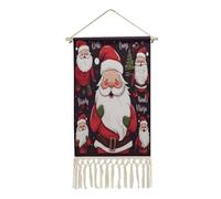 QMKFWT Christmas Santa Claus Hanging Poster with Tassel Personalized Cotton Linen Wall Art Prints Long Vertical Wall Artwork Painting Decoration for Living Room Office Bedroom