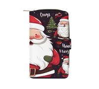 QMKFWT Christmas Santa Claus Leather Wallet Long Checkbook Wallets Classic Bifold Ladies Clutch with ID Window