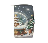 QMKFWT Christmas Snow Globe Leather Wallet Long Checkbook Wallets Classic Bifold Ladies Clutch with ID Window