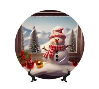 QMKFWT Christmas Snowman Bone China Decorative Plate,6inï¼ˆ15cmï¼‰ Ceramic Decorative Plates with Display Stand,Ceramic Ornaments Art Porcelain Plate for Home Office Wall Decor Collections Plates