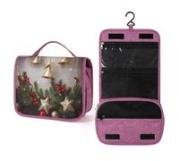 QMKFWT Christmas Tree And Bells Toiletry Bag Waterproof Makeup Bag with Hanging Hook Cosmetic Bags for Women Travel Essentials