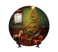 QMKFWT Christmas Tree Bone China Decorative Plate,8inï¼ˆ20cmï¼‰ Ceramic Decorative Plates with Display Stand,Ceramic Ornaments Art Porcelain Plate for Home Office Wall Decor Collections Plates