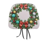 QMKFWT Christmas Wreath of Evergreen Branches Car Seat Headrest Cover Adjustable and Reusable Anti-Dirty Flexible Hear Rest Covers Soft Dust-Proof Car Seat Headrest Protector for Most Vehicles