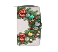 QMKFWT Christmas Wreath of Evergreen Branches Leather Wallet Long Checkbook Wallets Classic Bifold Ladies Clutch with ID Window