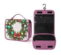 QMKFWT Christmas Wreath of Evergreen Branches Toiletry Bag Waterproof Makeup Bag with Hanging Hook Cosmetic Bags for Women Travel Essentials