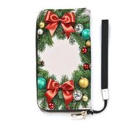 QMKFWT Christmas Wreath of Evergreen Branches Wallet Large Capacity Clutch Cash PursePU Leather Long Zipper Pouch Wallet Unisex, white, 20x10.5cm, Wallet