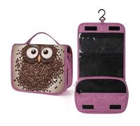 QMKFWT Coffee Bean Owl Toiletry Bag Waterproof Makeup Bag with Hanging Hook Cosmetic Bags for Women Travel Essentials