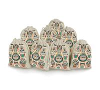 QMKFWT Color Owl Pattern Drawstring Pouches Small Bulk Cotton Burlap Storage Bags Reusable Muslin Sachet Bag for Candy, Toys, Jewelry, Treats, Birthday Party Favors
