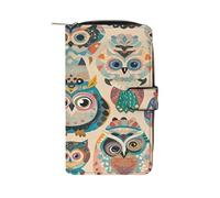 QMKFWT Color Owl Pattern Leather Wallet Long Checkbook Wallets Classic Bifold Ladies Clutch with ID Window