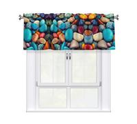 QMKFWT Colored Stones Curtain Valance for Windows,Kitchen Window Curtains Blackout Drapes Window Treatments Decorative Rod Pocket Short Curtain for Living Room Bedroom,54" W x 18" L
