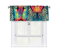 QMKFWT Colored Zebra Curtain Valance for Windows,Kitchen Window Curtains Blackout Drapes Window Treatments Decorative Rod Pocket Short Curtain for Living Room Bedroom,54" W x 18" L