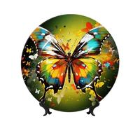 QMKFWT Colorful Butterfly Bone China Decorative Plate,8inï¼ˆ20cmï¼‰ Ceramic Decorative Plates with Display Stand,Ceramic Ornaments Art Porcelain Plate for Home Office Wall Decor Collections Plates